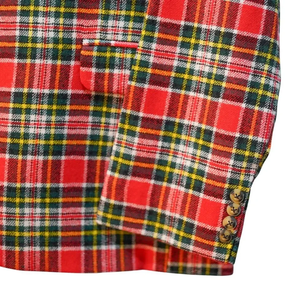 Mens Lambswool Sport Coat 44R Red Green Tartan Plaid Blazer 2 Button Heritage
